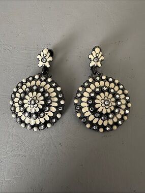 Joan Rivers Black and Ivory Floral Medallion Drop Earrings